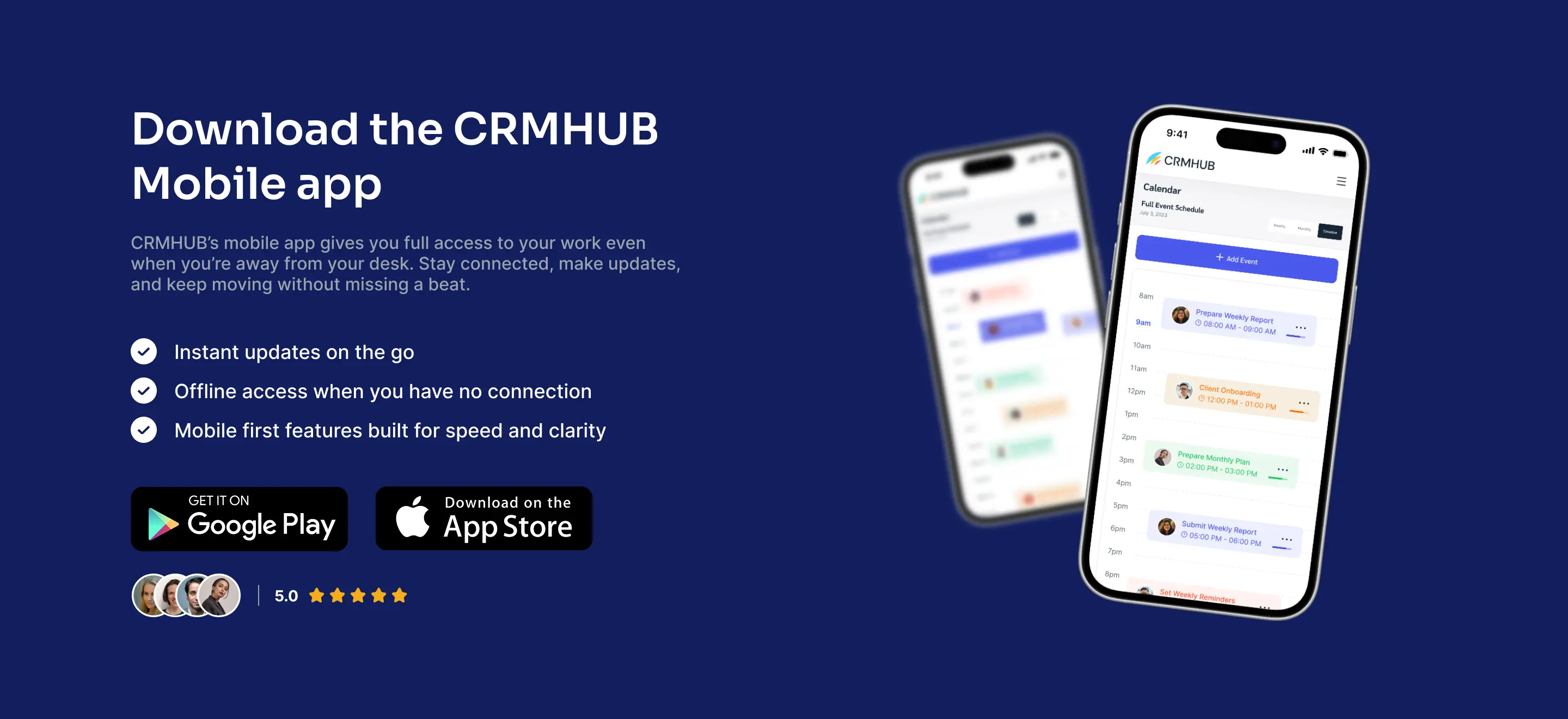 An image of the mobile app download CTA section of CRMHUB Landing page