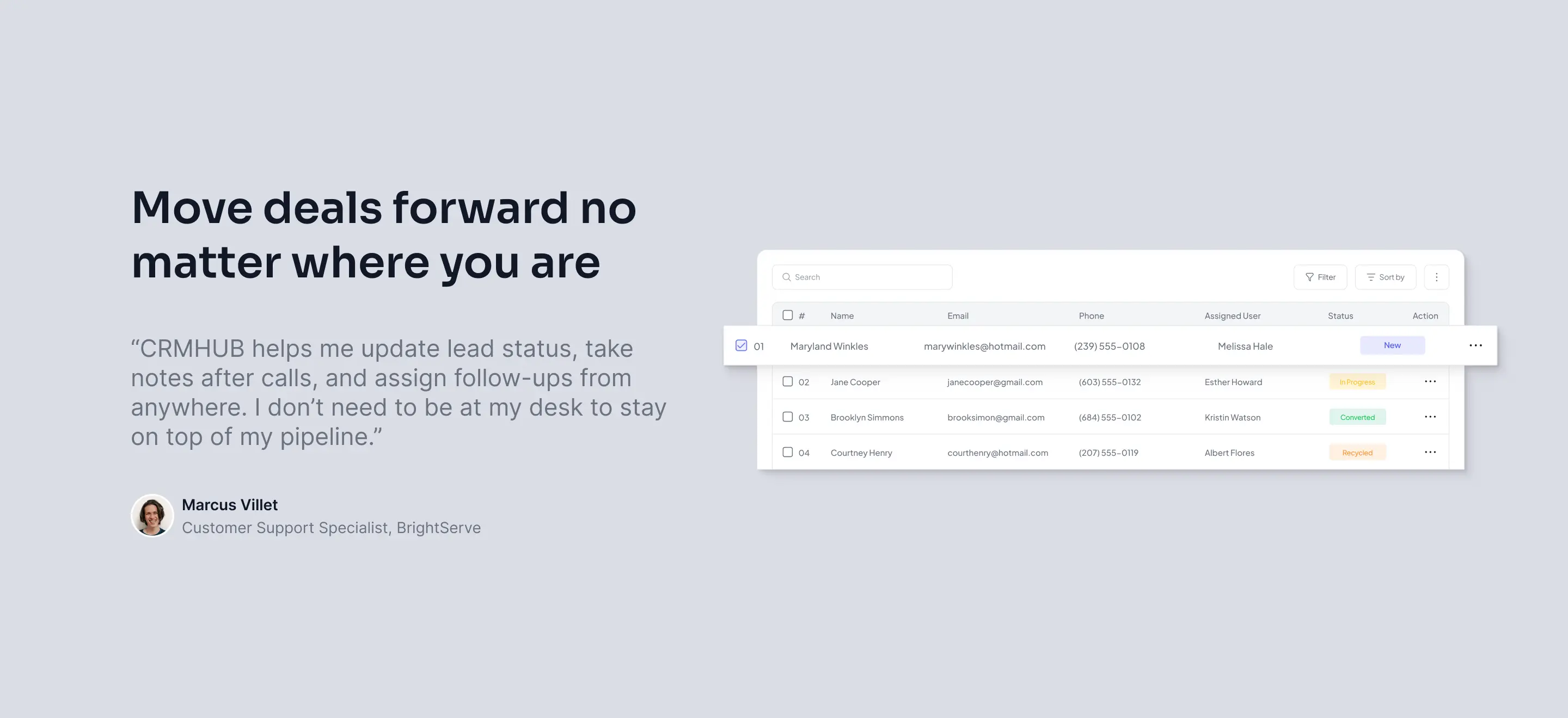 An image of the use case section of CRMHUB Landing page
