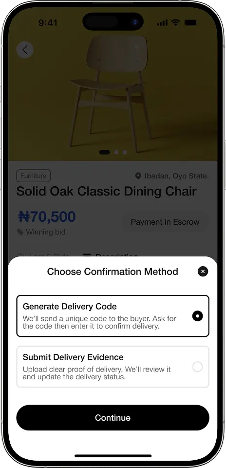 A mockup of the delivery confirmation modal