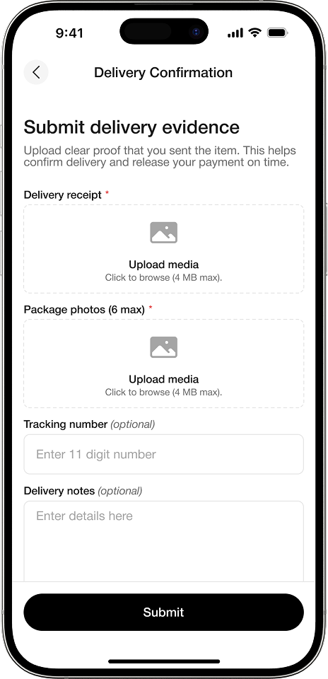 A mockup of the Auctave delivery confirmation method 2 screen